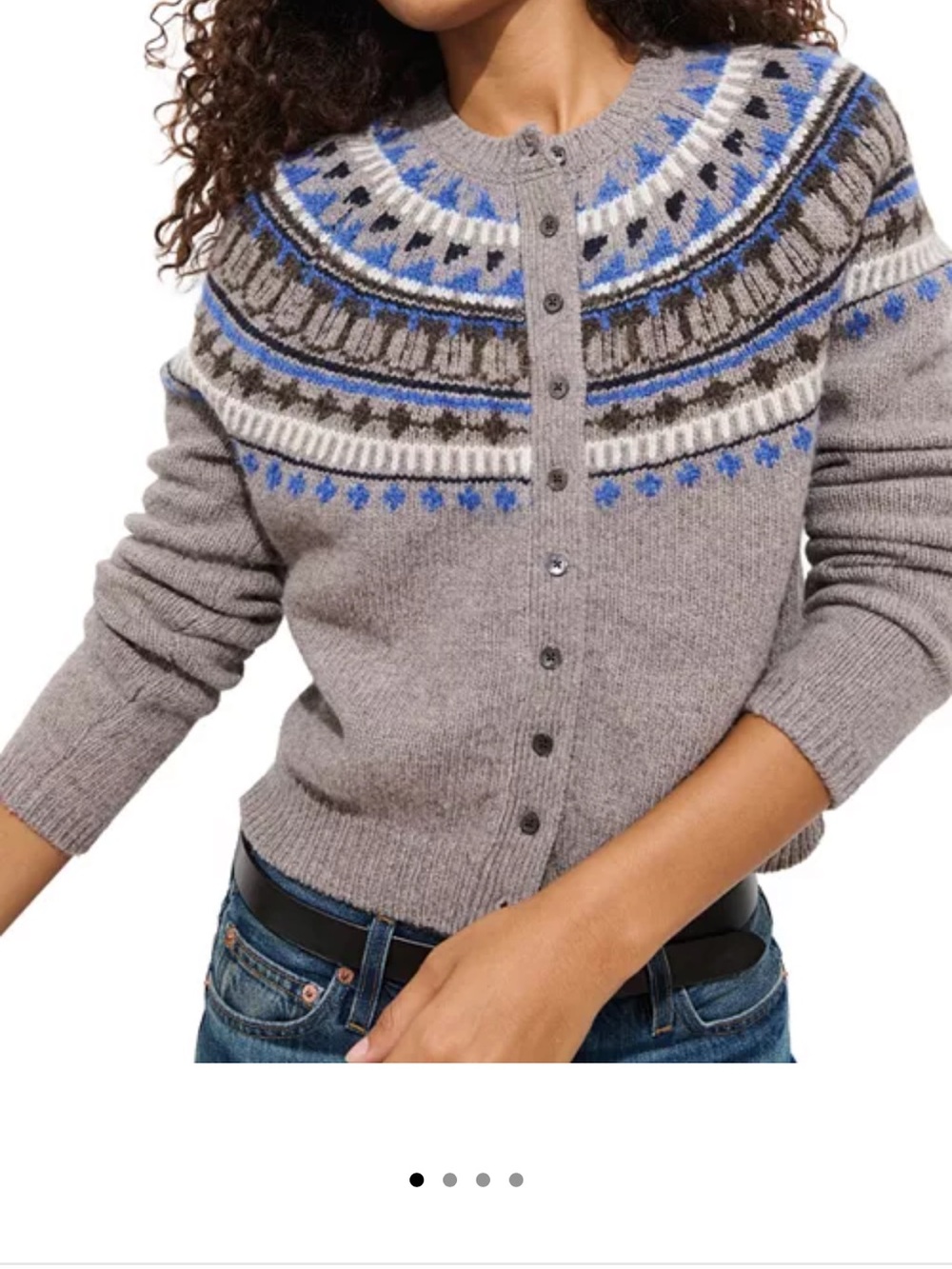 Alex Mill Gray Fair Isle Cardigan with Blue and Cream Accents